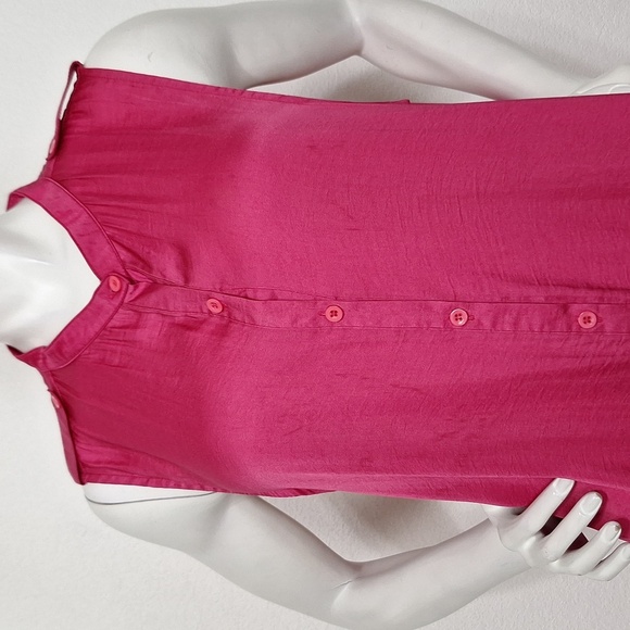 Pink Silky Button Front Coquette Romantic Barbiecore Side Slit Shirt Maxi Dress - Picture 3 of 9